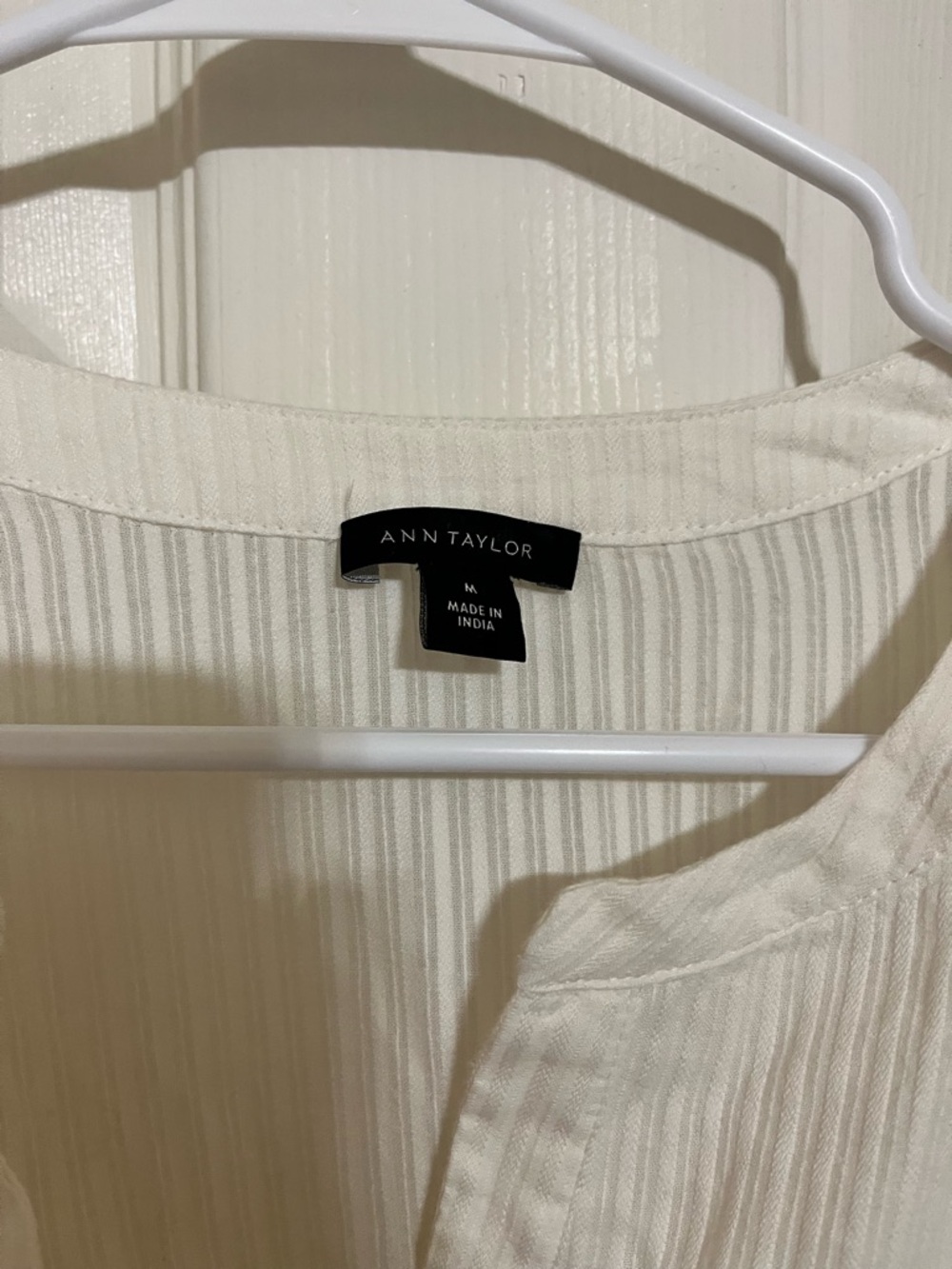 Ann Taylor Ivory Lace-Insert Button Down Blouse - Picture 3 of 8